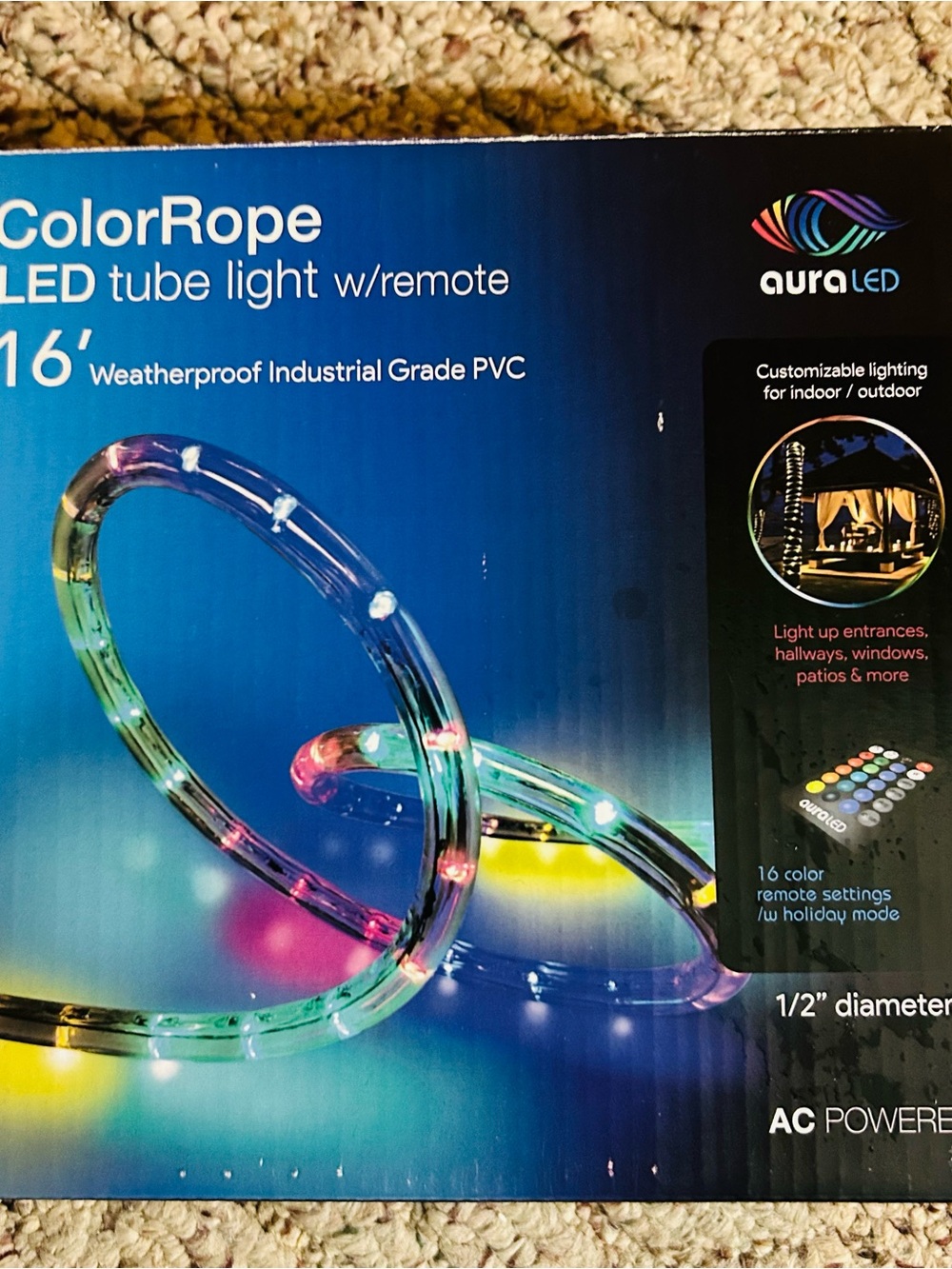 Aura LED Color Rope 16” Light - Multicolor w/Remote